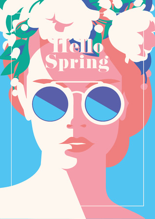 Hello Spring romantic poster.のイラスト素材