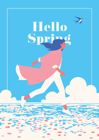 Hello Spring romantic poster.のイラスト素材