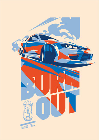 Burnout car, Japanese drift sport, Street racingのイラスト素材