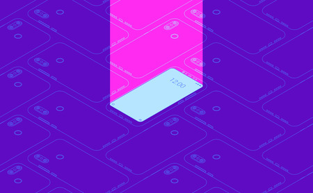 Smartphone seamless flat isometric pattern for backgroundの写真素材