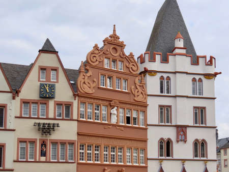 Traditional gothic medieval houses in Trier, Rhineland-Palatinate, Germanyの写真素材