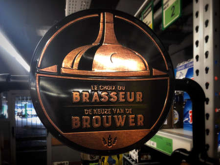 Le Choix du Brasseur in French or De Keuze van de Brouwer in Dutch Brewery logo of beer producing company in shop. Mersch, Luxembourg - October 10, 2020のeditorial素材