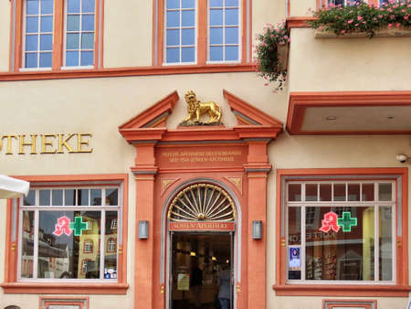 Lion Pharmacy also called Lowen Apotheke, oldest in Trier, Rhineland-Palatinate, Germany - October 20, 2020のeditorial素材