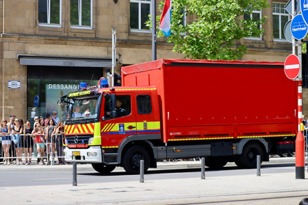 Fire truck on National day parade. Luxembourg, Luxembourg - June 23, 2022のeditorial素材