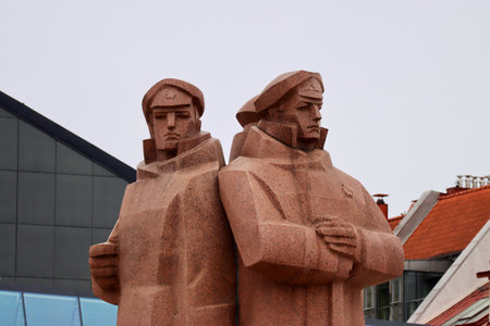 Latvian Riflemen Monument close up. Riga, Latvia - June 1, 2022のeditorial素材
