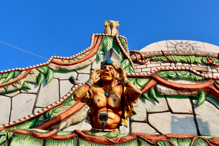Entrance to Kamak haunted house horror ride in Schueberfouer fun fair in Luxembourg, Luxembourg - August 28, 2022のeditorial素材