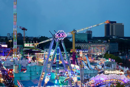 View from above of Schueberfouer fun fair in Luxembourg, Luxembourg - August 28, 2022のeditorial素材