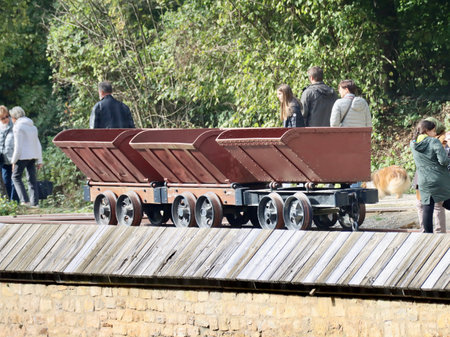 Historic mine train carriages. Fond-de-Gras, Luxembourg - September 25, 2022