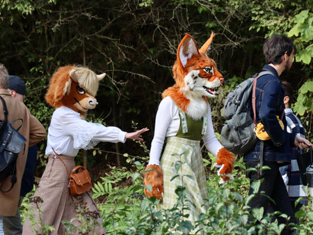 Group of Steampunk convention visitors in animal masks. Fond-de-Gras, Luxembourg - September 25, 2022のeditorial素材