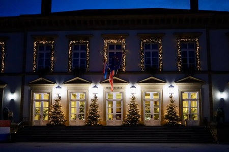 Luxembourg town hall at Christmas with trees and lights. Luxembourg, Luxembourg - December 27, 2022のeditorial素材