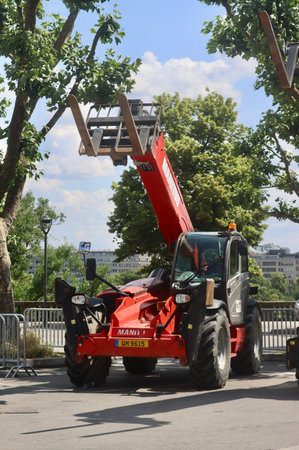 Red multi terrain off road forklift truck. Luxembourg, Luxembourg - June 23, 2023