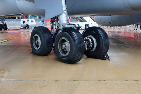Luxembourg army free event. Wheels of Airbus A330 Multi-Role Tanker Transport (MRTT) - strategic transport, air-to-air refuelling and medical evacuation aircraft. Findel, Luxembourg - October 2, 2022のeditorial素材
