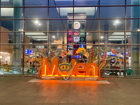 Moien from ING bank in international airport. Moien means Hello in Luxembourgish. Luxembourg, Luxembourg - August 29, 2023のeditorial素材