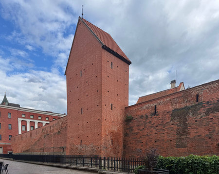 Reconstructed city fortification wall in Riga Old town, Latviaの写真素材