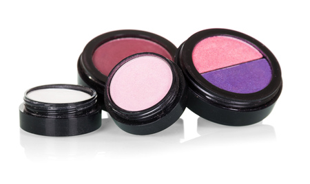 Professional make-up: eye shadow and blusher isolated on white background.の写真素材
