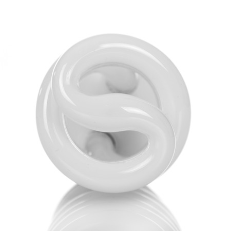 Energy saving spiral fluorescent lamp isolated on white background.の写真素材