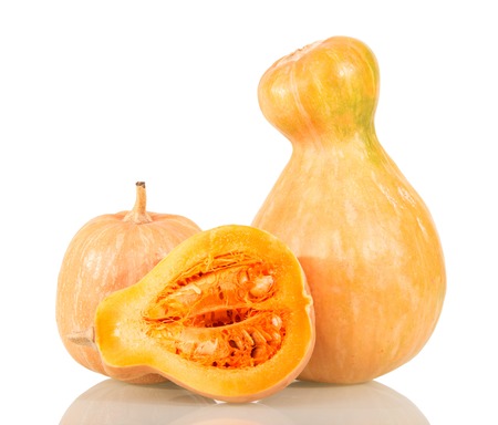 Ripe whole and part pumpkin isolated on white background.の写真素材