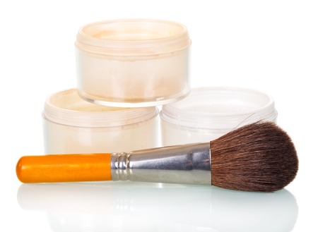 Powder and brush for makeup isolated on white background.の写真素材
