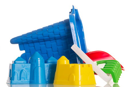 Children's toys to play with sand isolated on white background.の写真素材