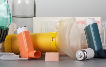 Set of objects for inhalation on gray backgroundの写真素材