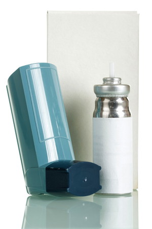 Device for inhalation with a dispenser isolated on white backgroundの写真素材