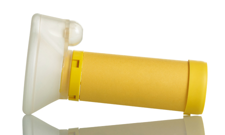 Inhaler spacer for kids isolated on white backgroundの写真素材