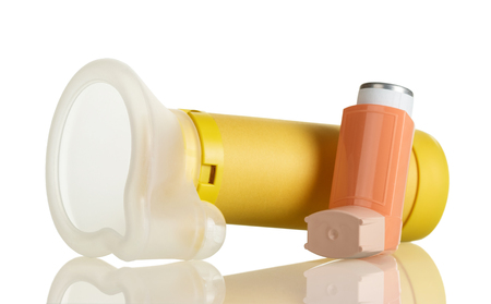 Inhaler spacer for kids isolated on white backgroundの写真素材