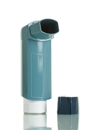 Device for inhalation with a dispenser isolated on white backgroundの写真素材