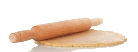 Formed dough layer, ready for slicing biscuit, isolated on white backgroundの写真素材