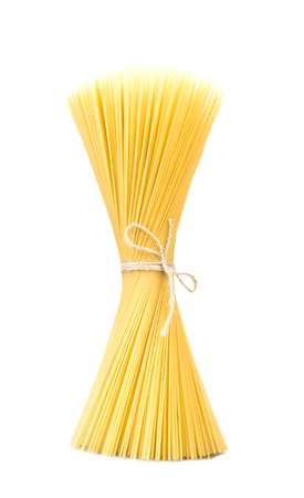 Spaghetti, twine bound, stand vertically isolated on white background.の写真素材