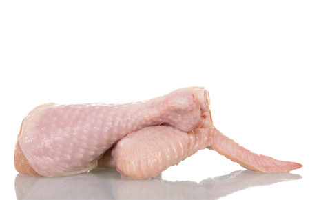 Raw chicken leg and wing isolated on white background.の写真素材
