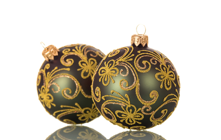 Two big toys ball with golden patterns, isolated on white background. Close-upの写真素材
