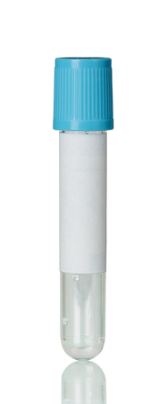 Sterile test tube for blood test isolated on white backgroundの写真素材