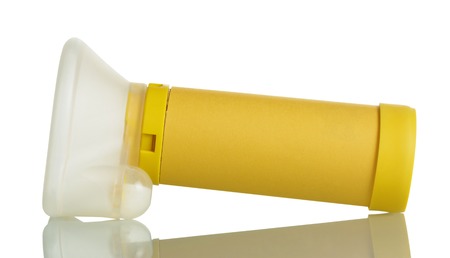 Inhaler for asthmatics with baby mask, isolated on white backgroundの写真素材