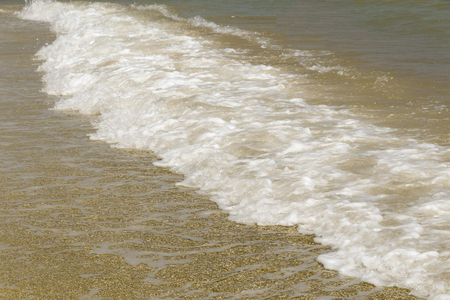 Sea wave with foam ran to the sandy beachの写真素材