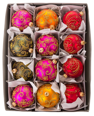 Big box with beautiful Christmas decorations. Backgroundの写真素材