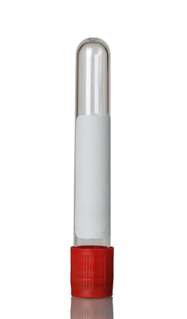 Sterile vial for the collection of blood for analysis, isolated on white backgroundの写真素材