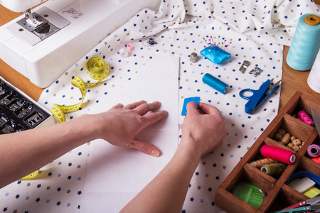 Sewing accessories and sewing machine, fabric cuttingの写真素材