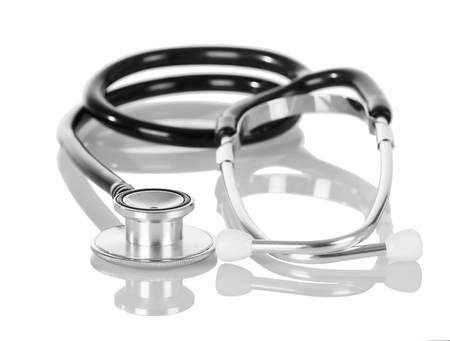 Medical diagnostic device phonendoscope isolated on whiteの写真素材
