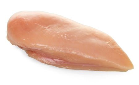 Fresh chicken breast fillet without skin isolated on whiteの写真素材