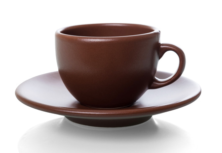 Cup and saucer for aromatic morning coffee, isolated on whiteの写真素材