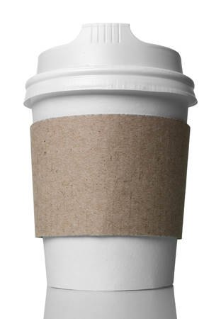 Single-use thermal-cup with lid for hot drinks, isolated on whiteの写真素材