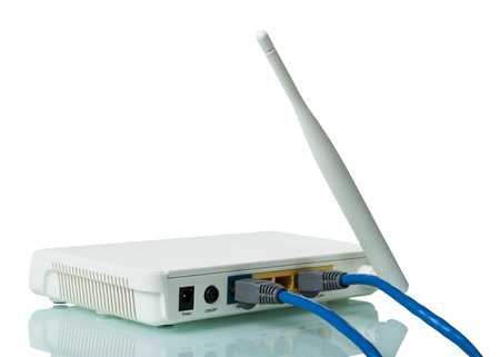 Router, panel for connecting network cable and devices of Internet users, isolated on whiteの写真素材