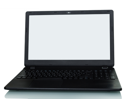 Modern laptop computer isolated on whiteの写真素材