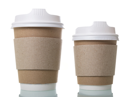 Disposable cups for hot coffee to takeaway isolated on whiteの写真素材