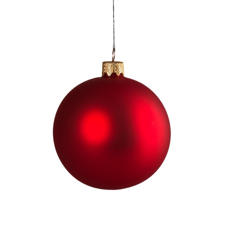 Bright beautiful red christmas and new year ball isolated on white backgroundの写真素材