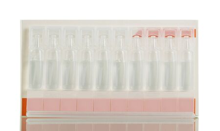 Carton and ampoules with solution for inhalation, isolated on white backgroundの写真素材