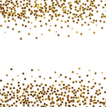 Small golden asterisks beautifully lined, on white backgroundの写真素材