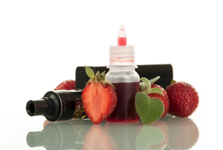 Adaptation for smoking and liquid with fresh berry taste isolated on white backgroundの写真素材