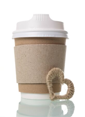 Cup container with lid, for coffee takeaway, isolated on white backgroundの写真素材